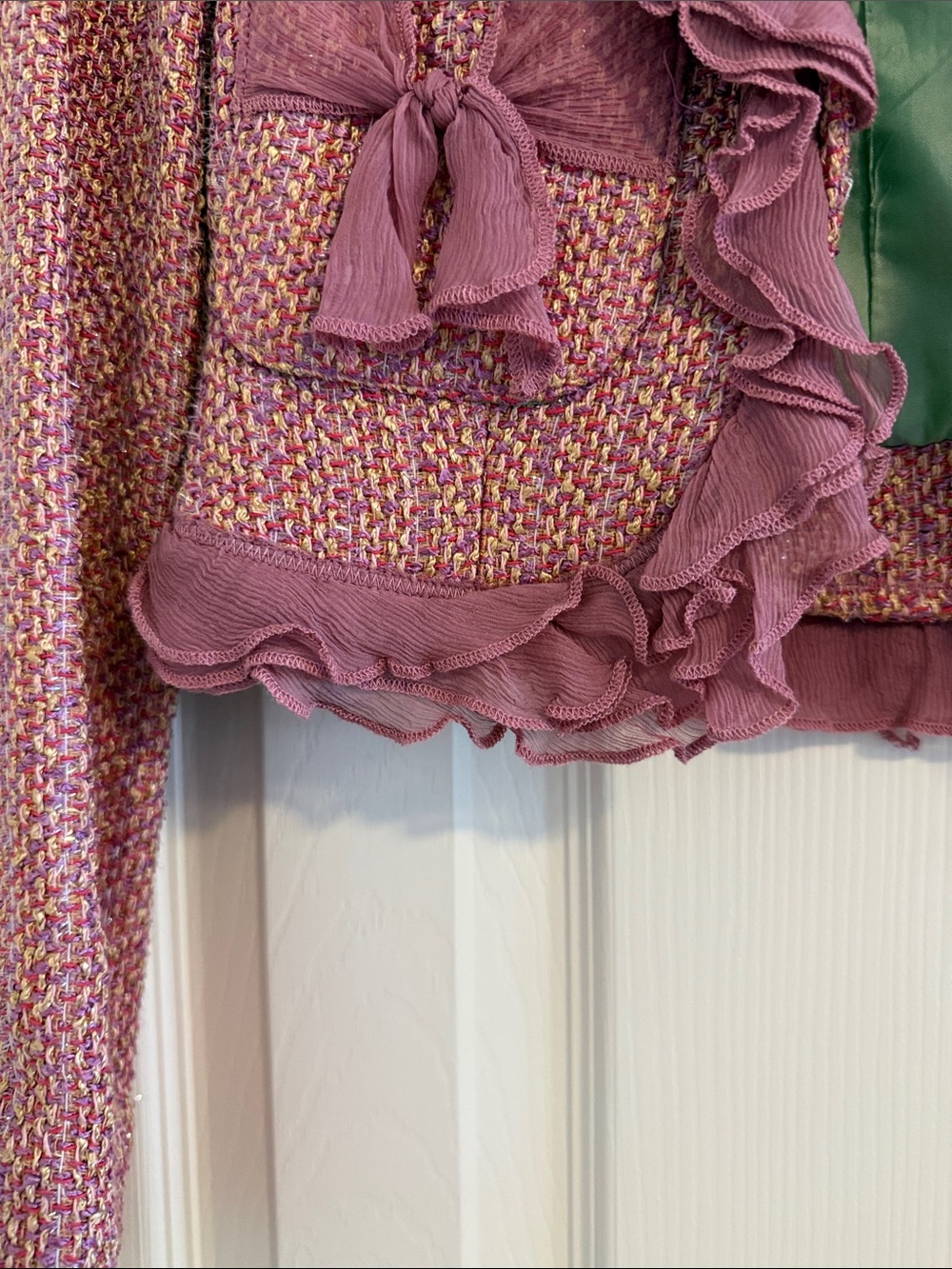 True Meaning Pink Tweed Ruffle Cropped Jacket - Picture 5 of 9